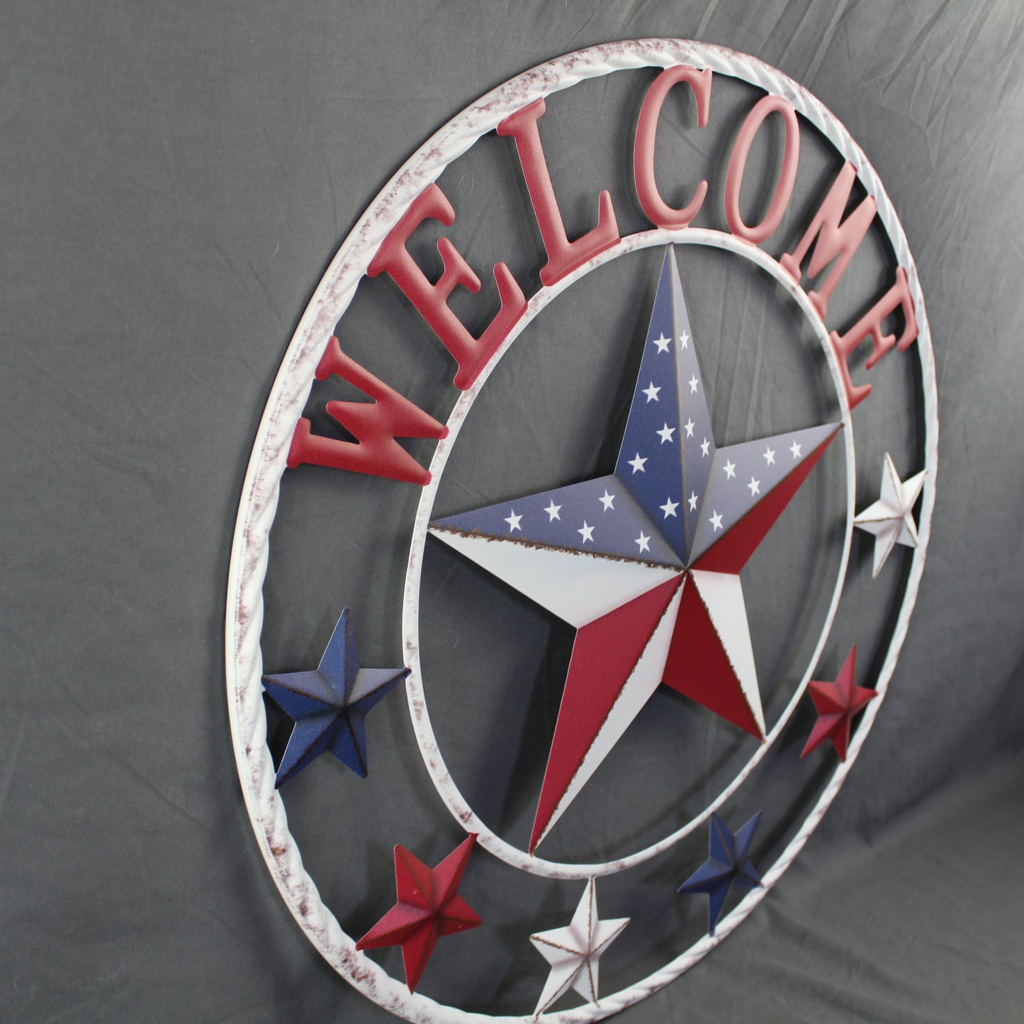 24" WELCOME USA FLAG BARN METAL FLAT STAR 2D FLAT PLAIN RED WHITE BLUE WESTER HOME DECOR HANDMADE NEW #EH12311