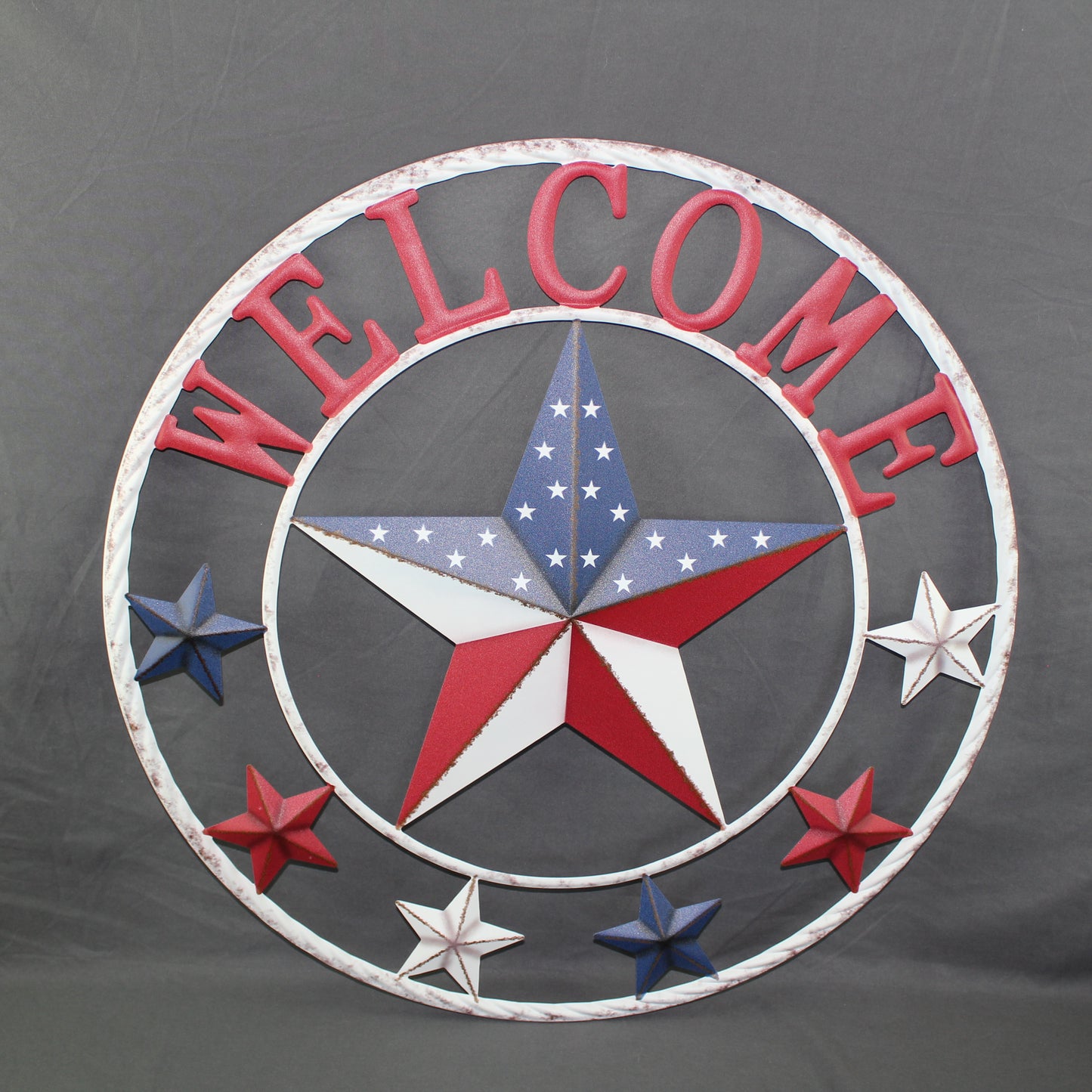 24" WELCOME USA FLAG BARN METAL FLAT STAR 2D FLAT PLAIN RED WHITE BLUE WESTER HOME DECOR HANDMADE NEW #EH12311