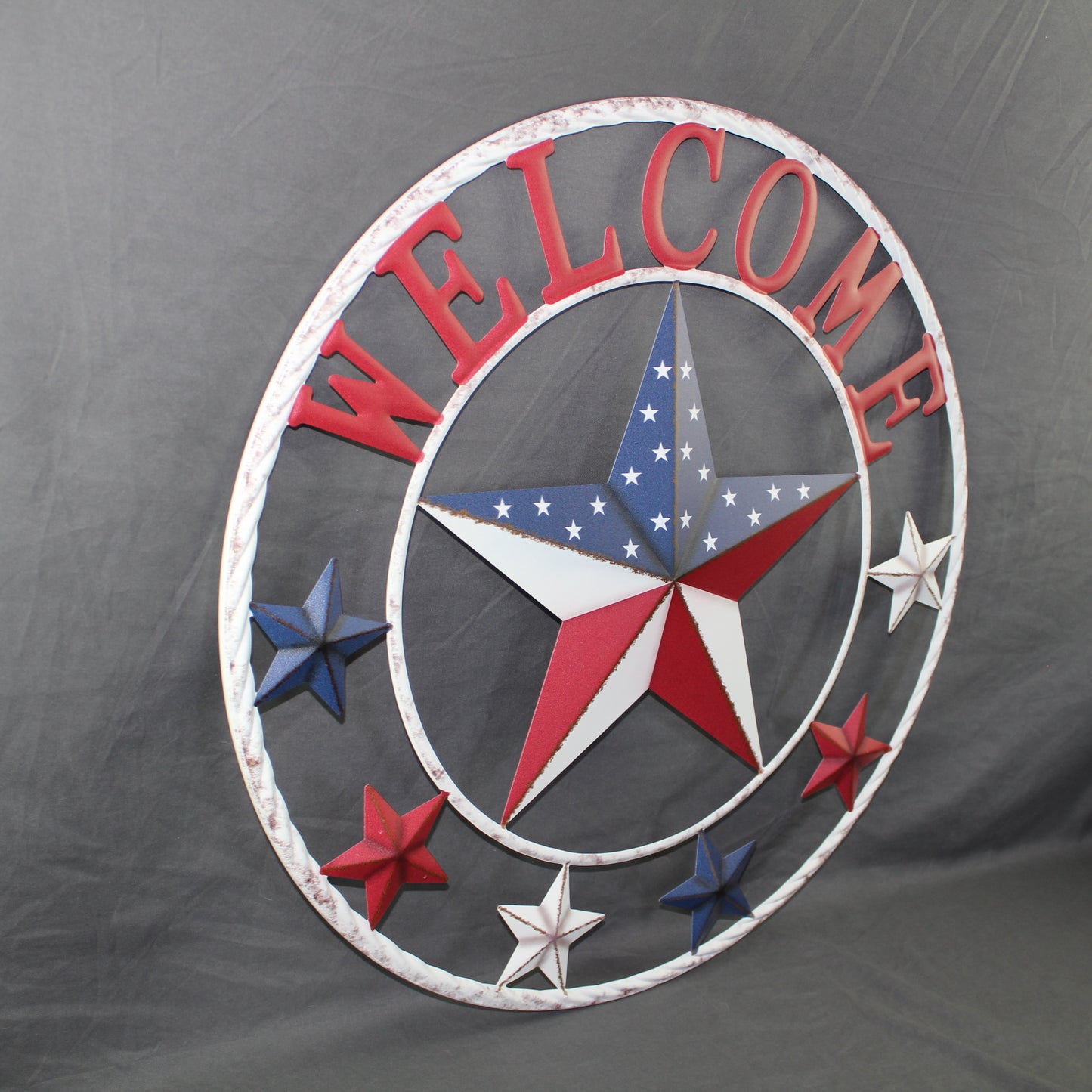 24" WELCOME USA FLAG BARN METAL FLAT STAR 2D FLAT PLAIN RED WHITE BLUE WESTER HOME DECOR HANDMADE NEW #EH12311