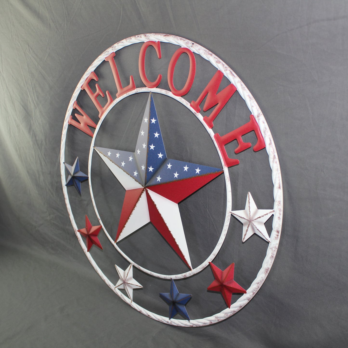 24" WELCOME USA FLAG BARN METAL FLAT STAR 2D FLAT PLAIN RED WHITE BLUE WESTER HOME DECOR HANDMADE NEW #EH12311