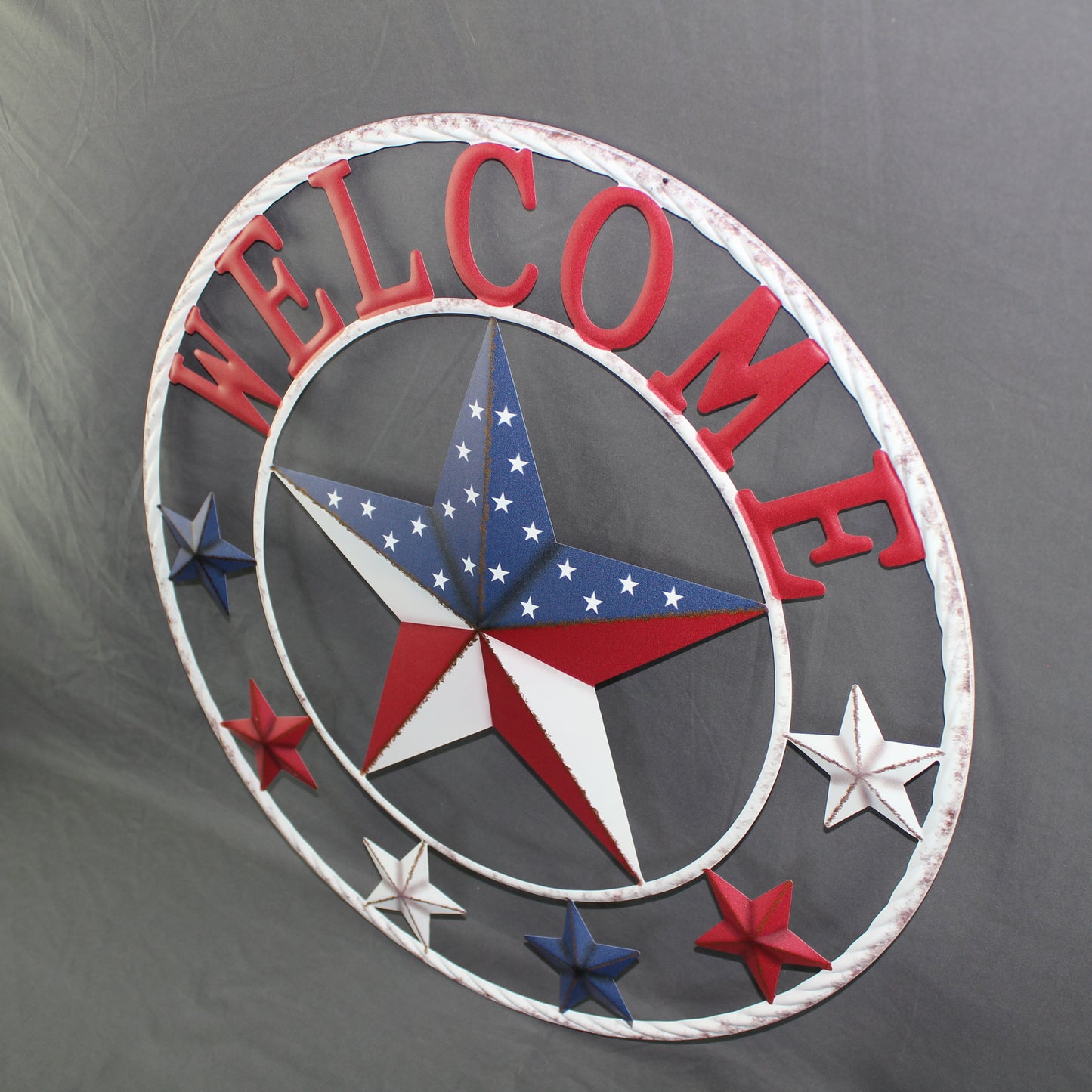 24" WELCOME USA FLAG BARN METAL FLAT STAR 2D FLAT PLAIN RED WHITE BLUE WESTER HOME DECOR HANDMADE NEW #EH12311