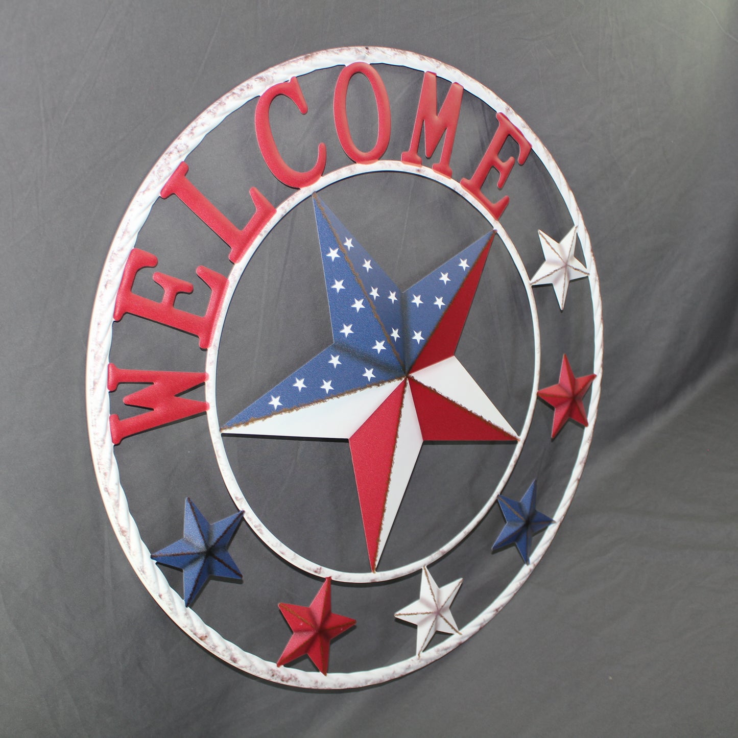 24" WELCOME USA FLAG BARN METAL FLAT STAR 2D FLAT PLAIN RED WHITE BLUE WESTER HOME DECOR HANDMADE NEW #EH12311