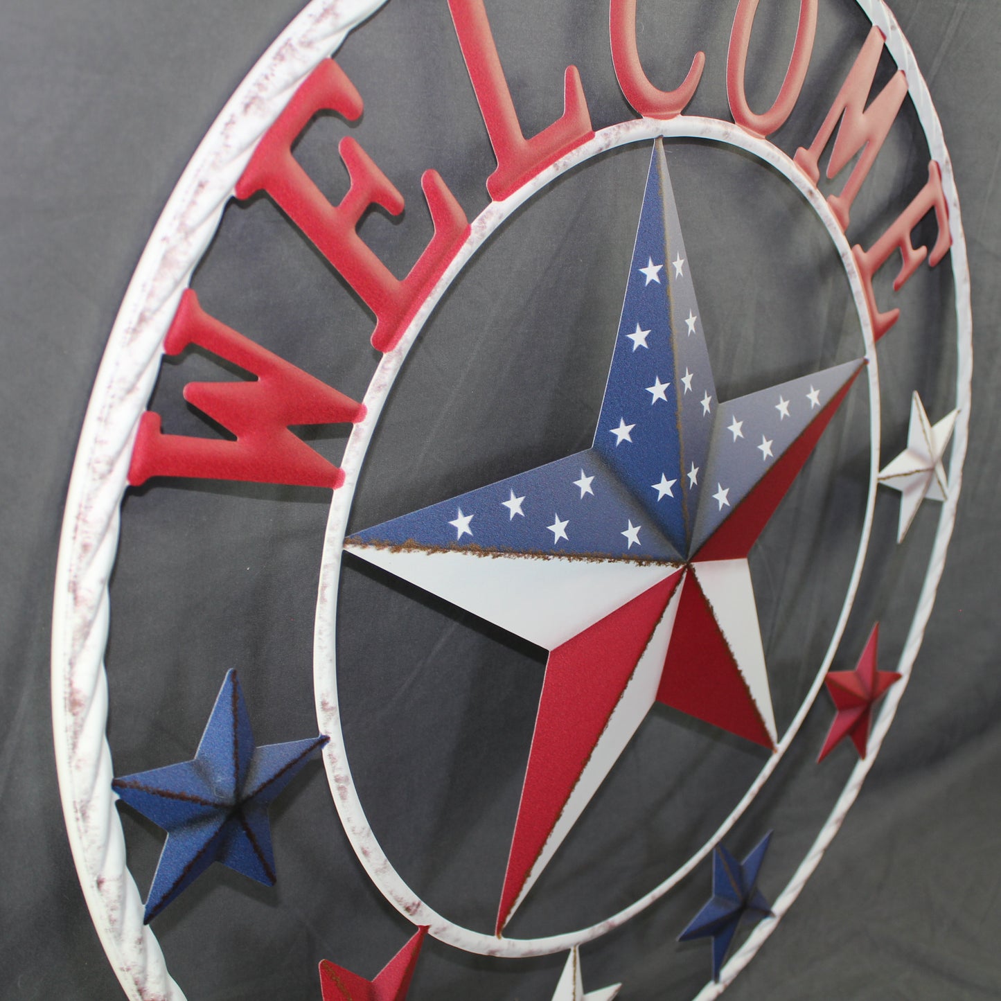24" WELCOME USA FLAG BARN METAL FLAT STAR 2D FLAT PLAIN RED WHITE BLUE WESTER HOME DECOR HANDMADE NEW #EH12311