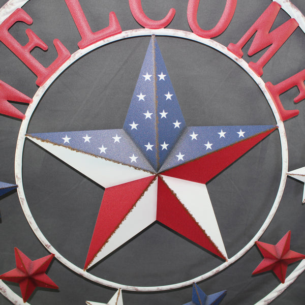 24" WELCOME USA FLAG BARN METAL FLAT STAR 2D FLAT PLAIN RED WHITE BLUE WESTER HOME DECOR HANDMADE NEW #EH12311