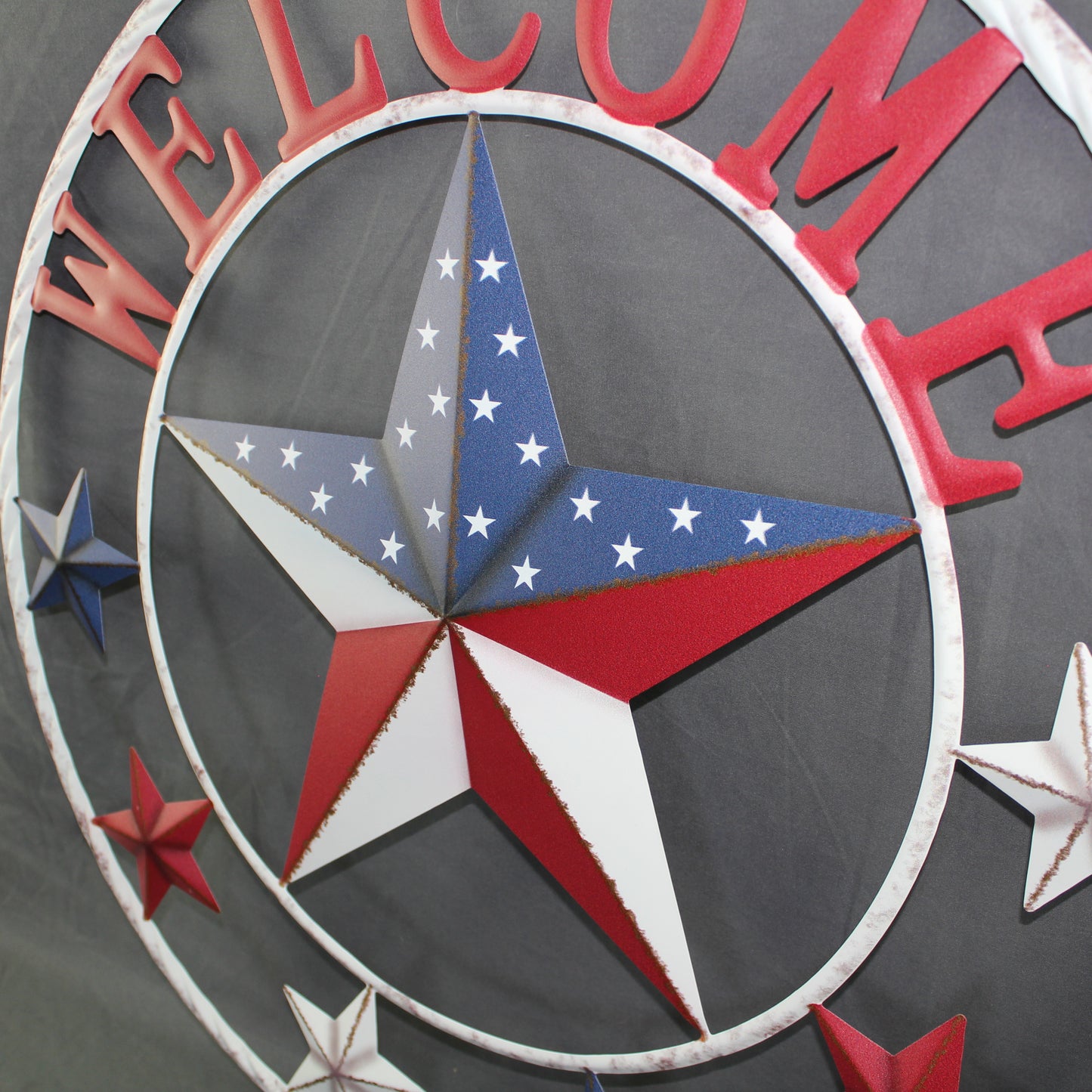 24" WELCOME USA FLAG BARN METAL FLAT STAR 2D FLAT PLAIN RED WHITE BLUE WESTER HOME DECOR HANDMADE NEW #EH12311