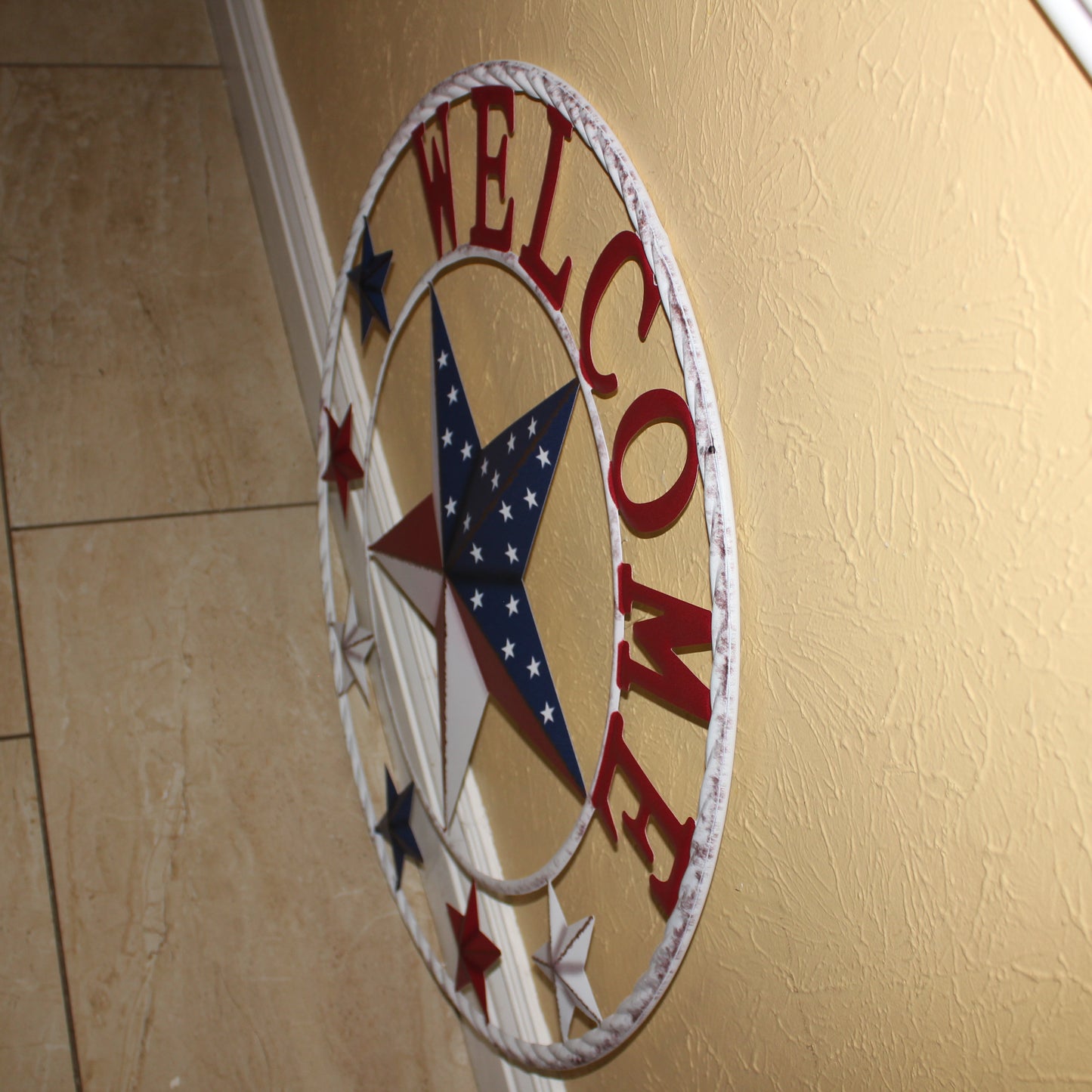 24" WELCOME USA FLAG BARN METAL FLAT STAR 2D FLAT PLAIN RED WHITE BLUE WESTER HOME DECOR HANDMADE NEW #EH12311