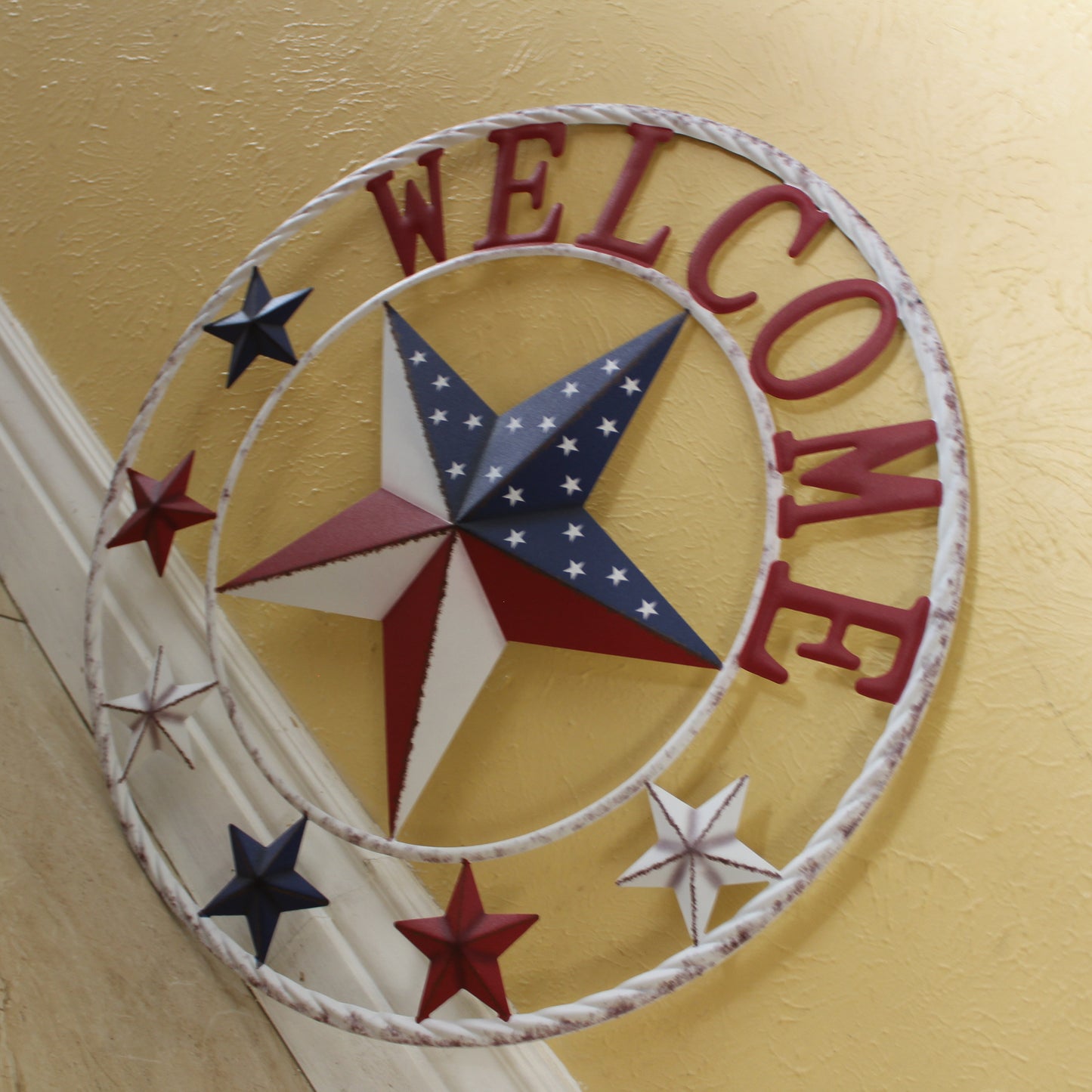 24" WELCOME USA FLAG BARN METAL FLAT STAR 2D FLAT PLAIN RED WHITE BLUE WESTER HOME DECOR HANDMADE NEW #EH12311