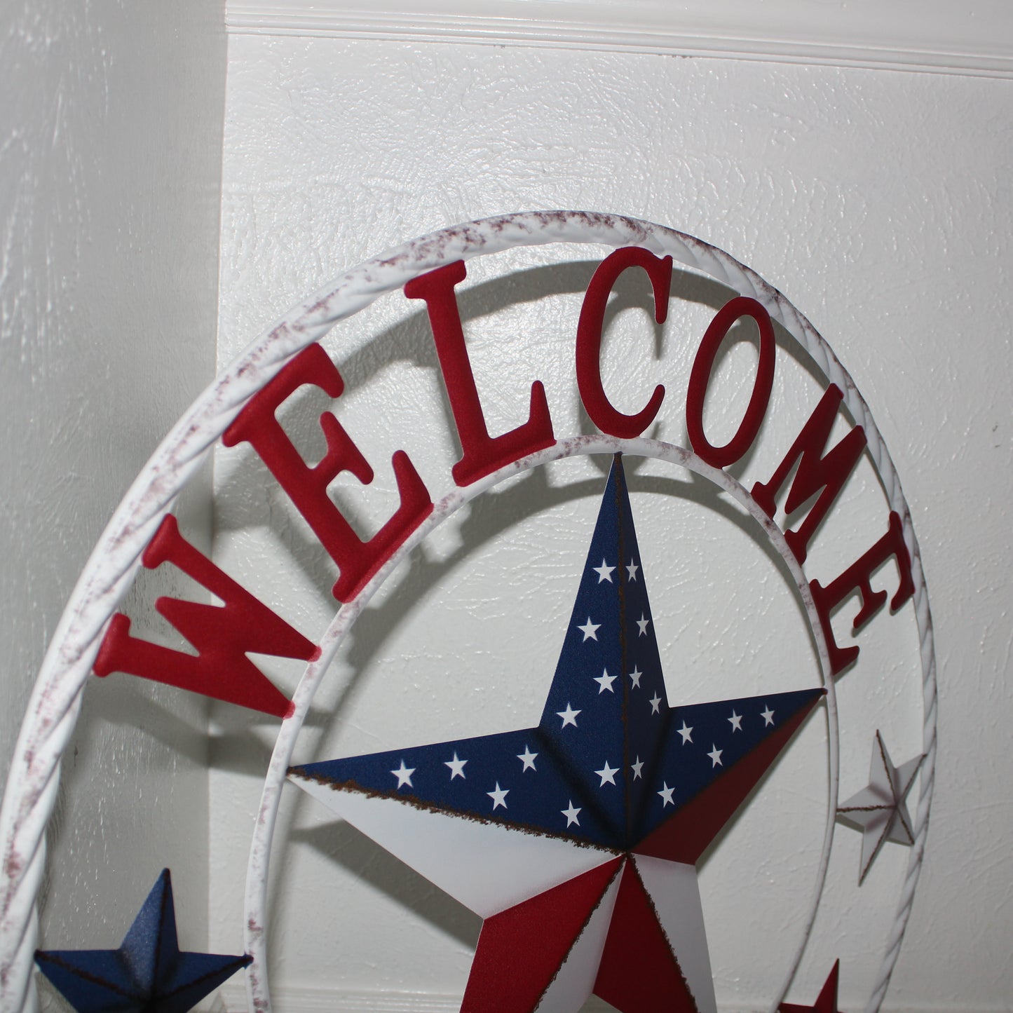 24" WELCOME USA FLAG BARN METAL FLAT STAR 2D FLAT PLAIN RED WHITE BLUE WESTER HOME DECOR HANDMADE NEW #EH12311