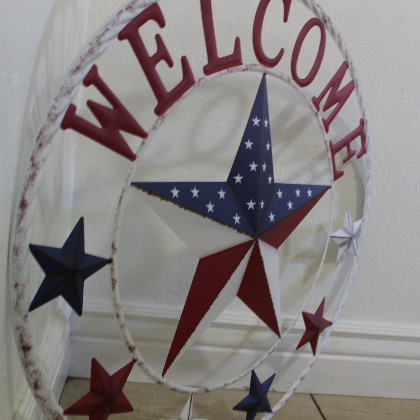24" WELCOME USA FLAG BARN METAL FLAT STAR 2D FLAT PLAIN RED WHITE BLUE WESTER HOME DECOR HANDMADE NEW #EH12311