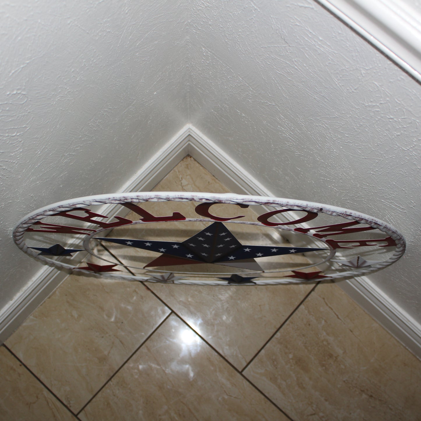 24" WELCOME USA FLAG BARN METAL FLAT STAR 2D FLAT PLAIN RED WHITE BLUE WESTER HOME DECOR HANDMADE NEW #EH12311
