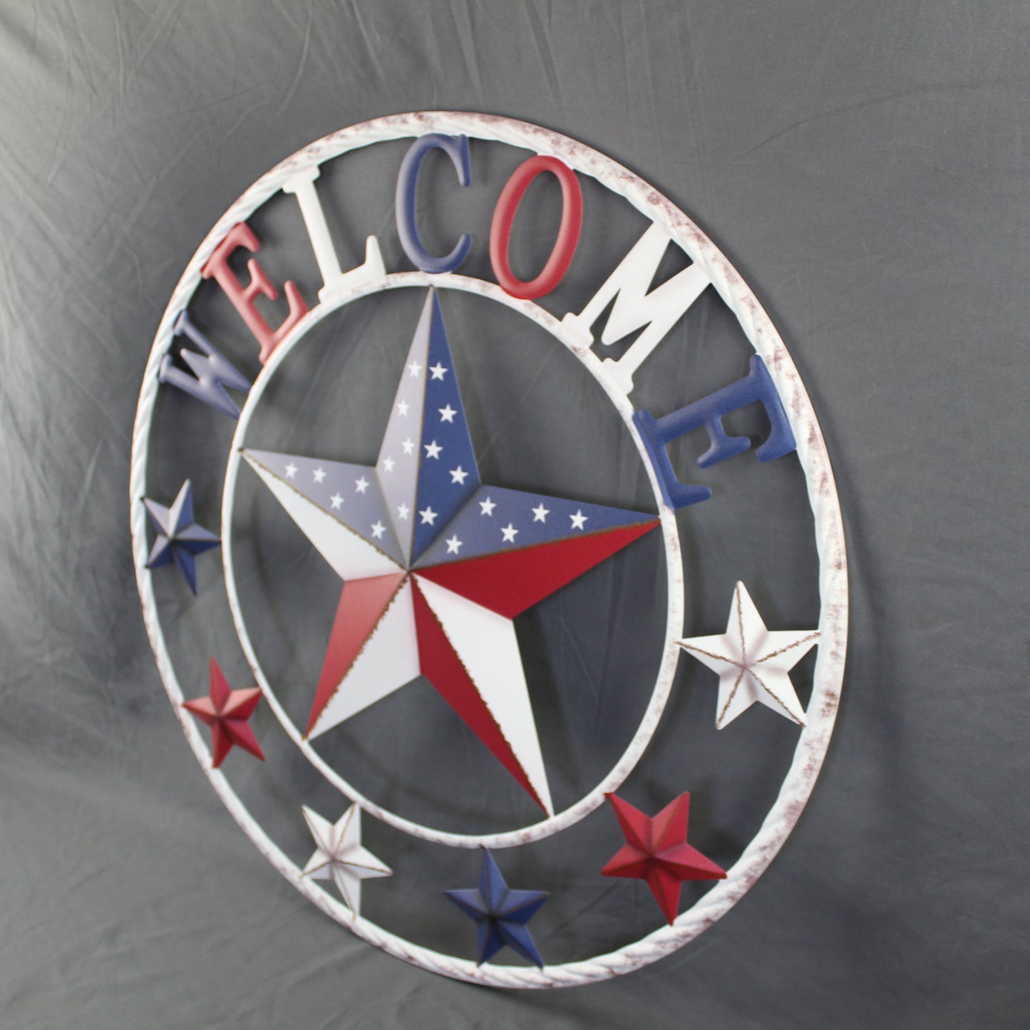 24" WELCOME USA FLAG BARN METAL FLAT STAR 2D PLAIN RED WHITE BLUE WESTERN HOME DECOR HANDMADE NEW #EH12310