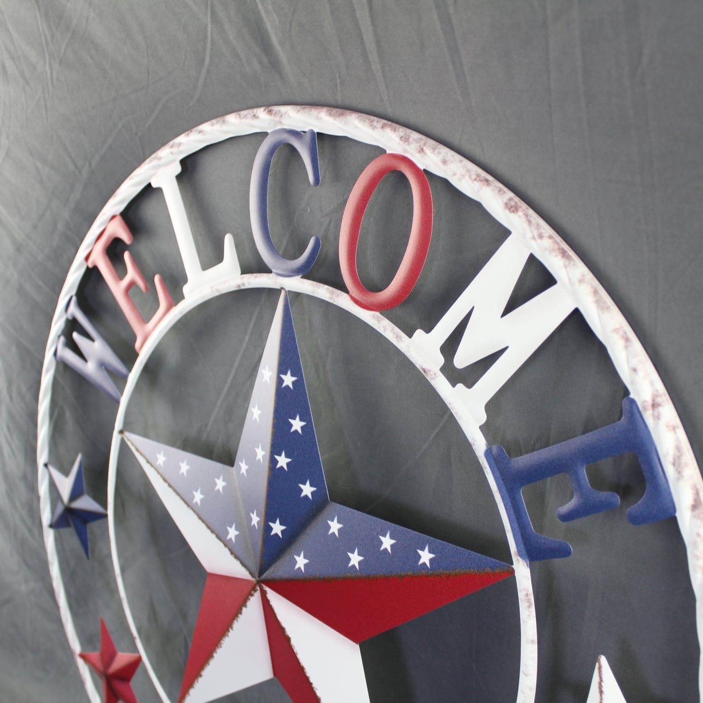 24" WELCOME USA FLAG BARN METAL FLAT STAR 2D PLAIN RED WHITE BLUE WESTERN HOME DECOR HANDMADE NEW #EH12310