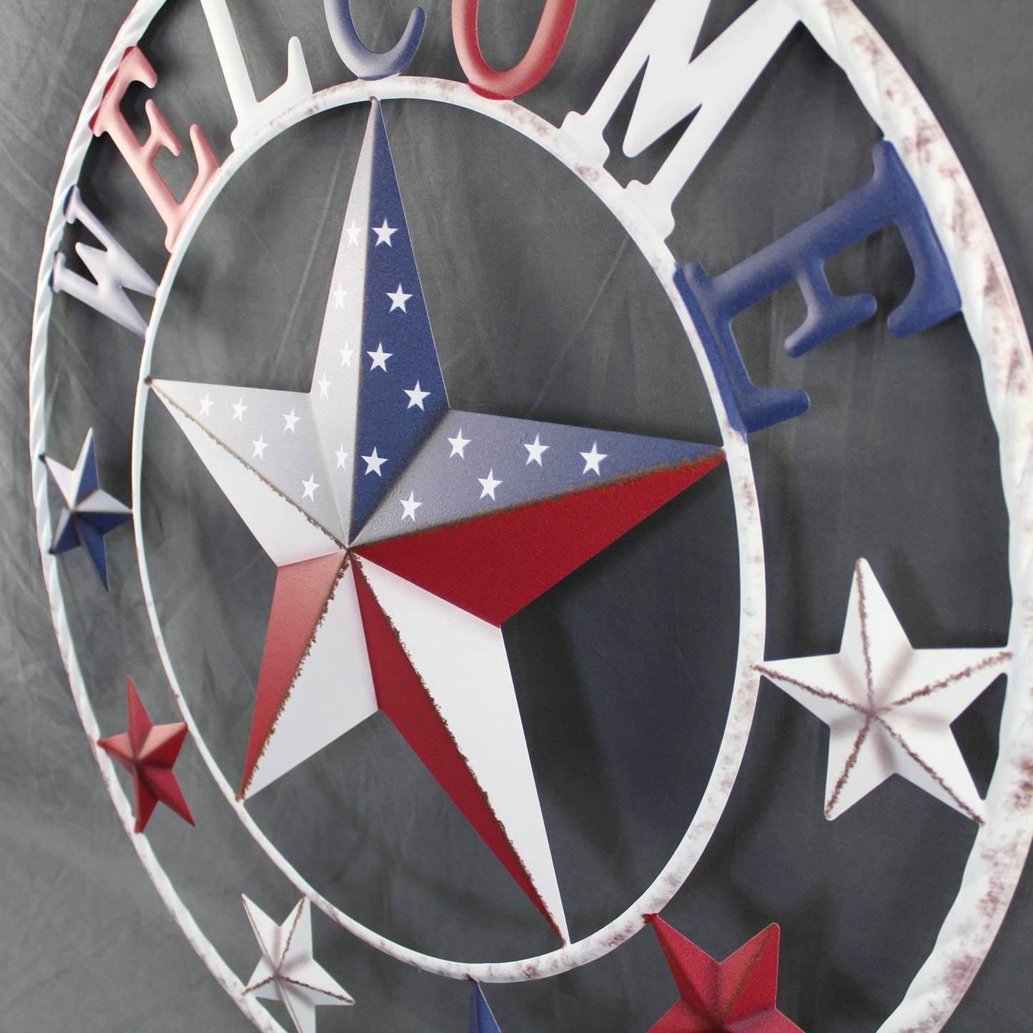 24" WELCOME USA FLAG BARN METAL FLAT STAR 2D PLAIN RED WHITE BLUE WESTERN HOME DECOR HANDMADE NEW #EH12310