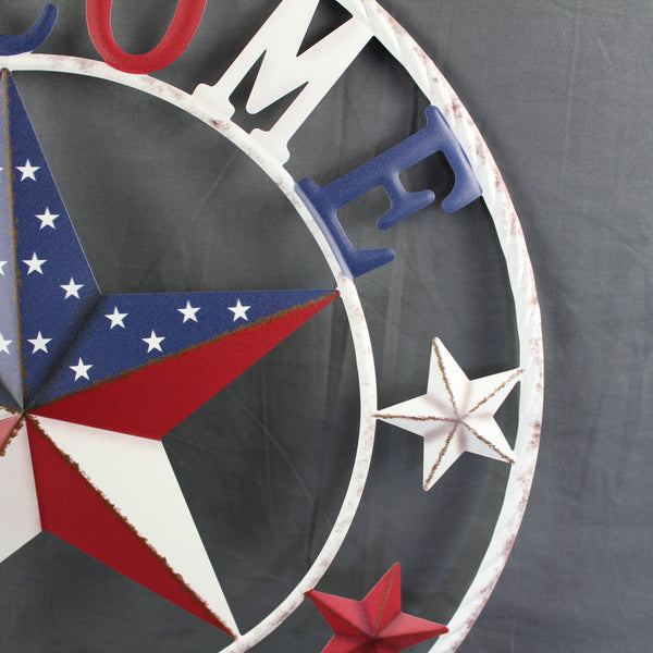 24" WELCOME USA FLAG BARN METAL FLAT STAR 2D PLAIN RED WHITE BLUE WESTER HOME DECOR HANDMADE NEW #EH12310