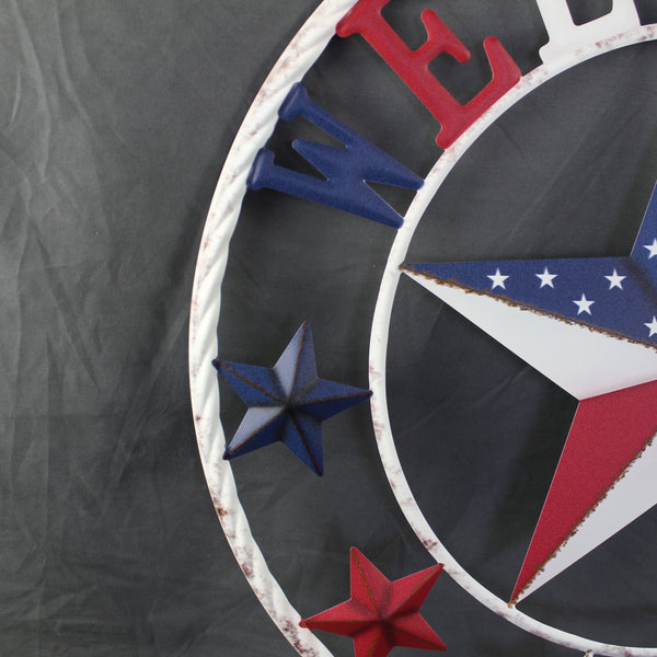 24" WELCOME USA FLAG BARN METAL FLAT STAR 2D PLAIN RED WHITE BLUE WESTER HOME DECOR HANDMADE NEW #EH12310
