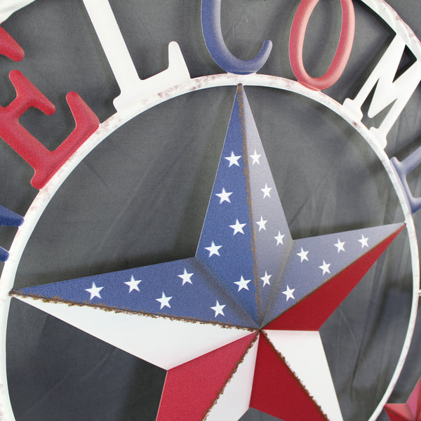 24" WELCOME USA FLAG BARN METAL FLAT STAR 2D PLAIN RED WHITE BLUE WESTER HOME DECOR HANDMADE NEW #EH12310