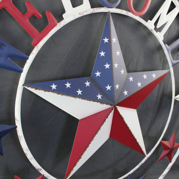 24" WELCOME USA FLAG BARN METAL FLAT STAR 2D PLAIN RED WHITE BLUE WESTER HOME DECOR HANDMADE NEW #EH12310