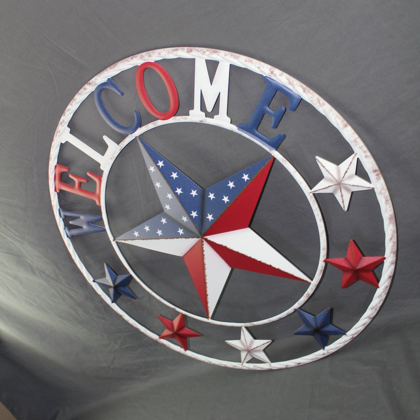 24" WELCOME USA FLAG BARN METAL FLAT STAR 2D PLAIN RED WHITE BLUE WESTERN HOME DECOR HANDMADE NEW #EH12310