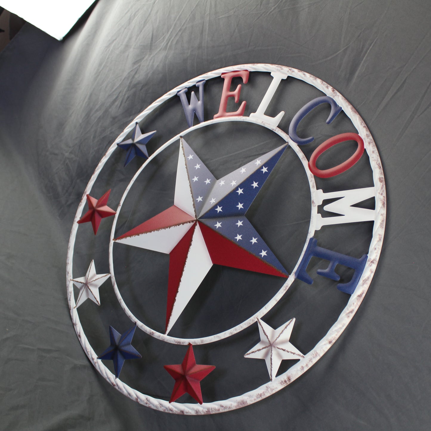 24" WELCOME USA FLAG BARN METAL FLAT STAR 2D PLAIN RED WHITE BLUE WESTERN HOME DECOR HANDMADE NEW #EH12310