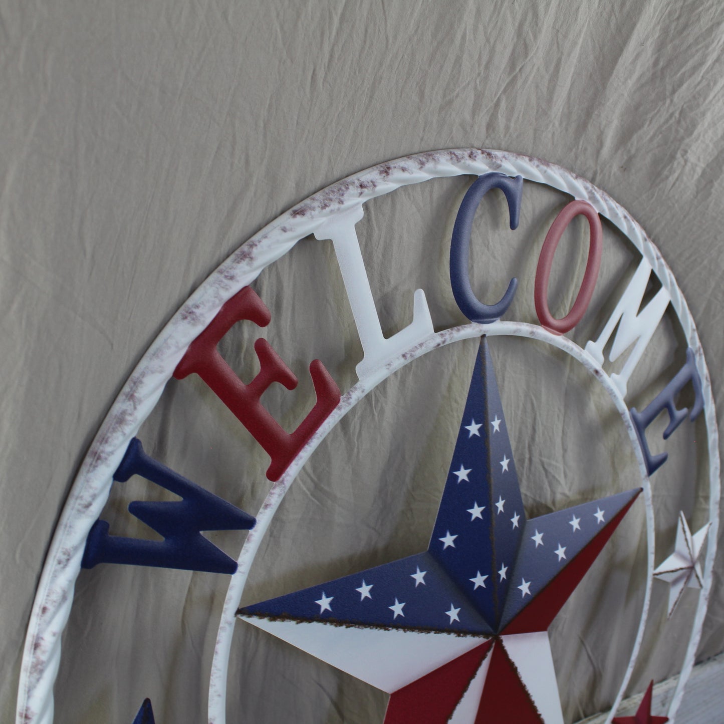 24" WELCOME USA FLAG BARN METAL FLAT STAR 2D PLAIN RED WHITE BLUE WESTERN HOME DECOR HANDMADE NEW #EH12310