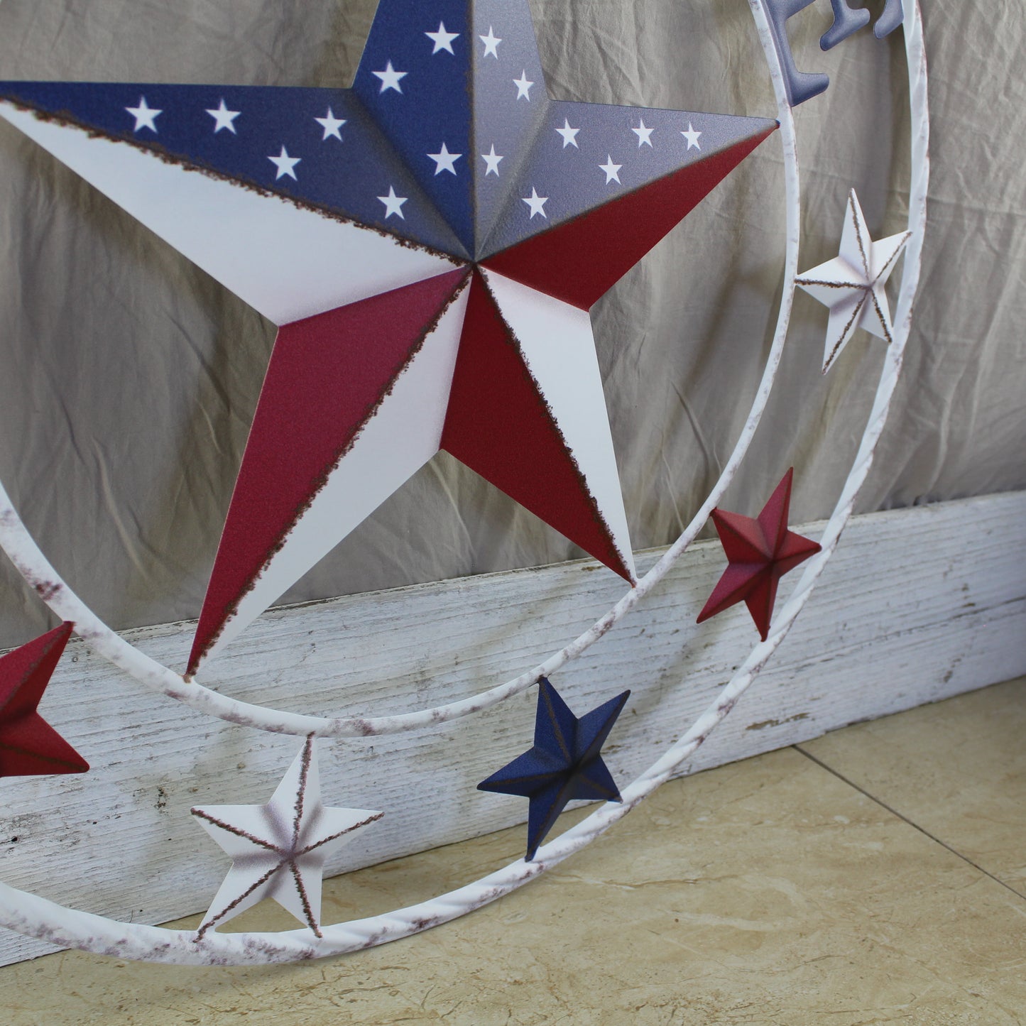 24" WELCOME USA FLAG BARN METAL FLAT STAR 2D PLAIN RED WHITE BLUE WESTERN HOME DECOR HANDMADE NEW #EH12310