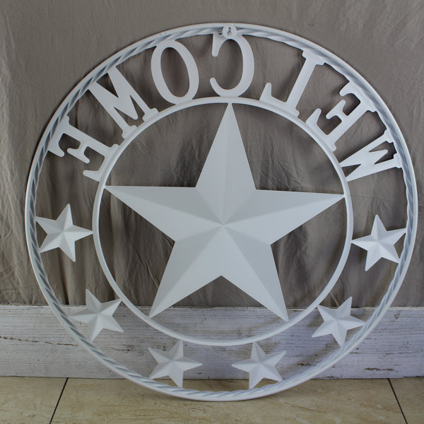 24" WELCOME USA FLAG BARN METAL FLAT STAR 2D PLAIN RED WHITE BLUE WESTER HOME DECOR HANDMADE NEW #EH12310