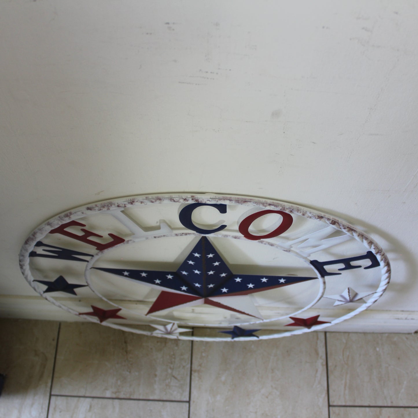 24" WELCOME USA FLAG BARN METAL FLAT STAR 2D PLAIN RED WHITE BLUE WESTERN HOME DECOR HANDMADE NEW #EH12310