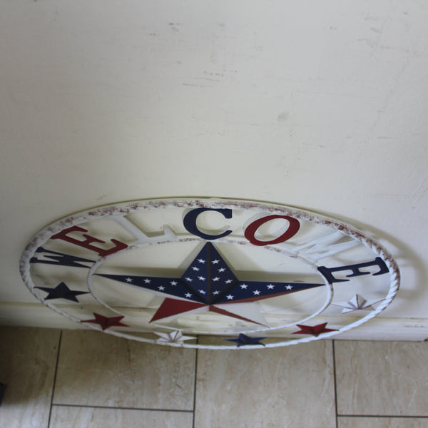 24" WELCOME USA FLAG BARN METAL FLAT STAR 2D PLAIN RED WHITE BLUE WESTER HOME DECOR HANDMADE NEW #EH12310