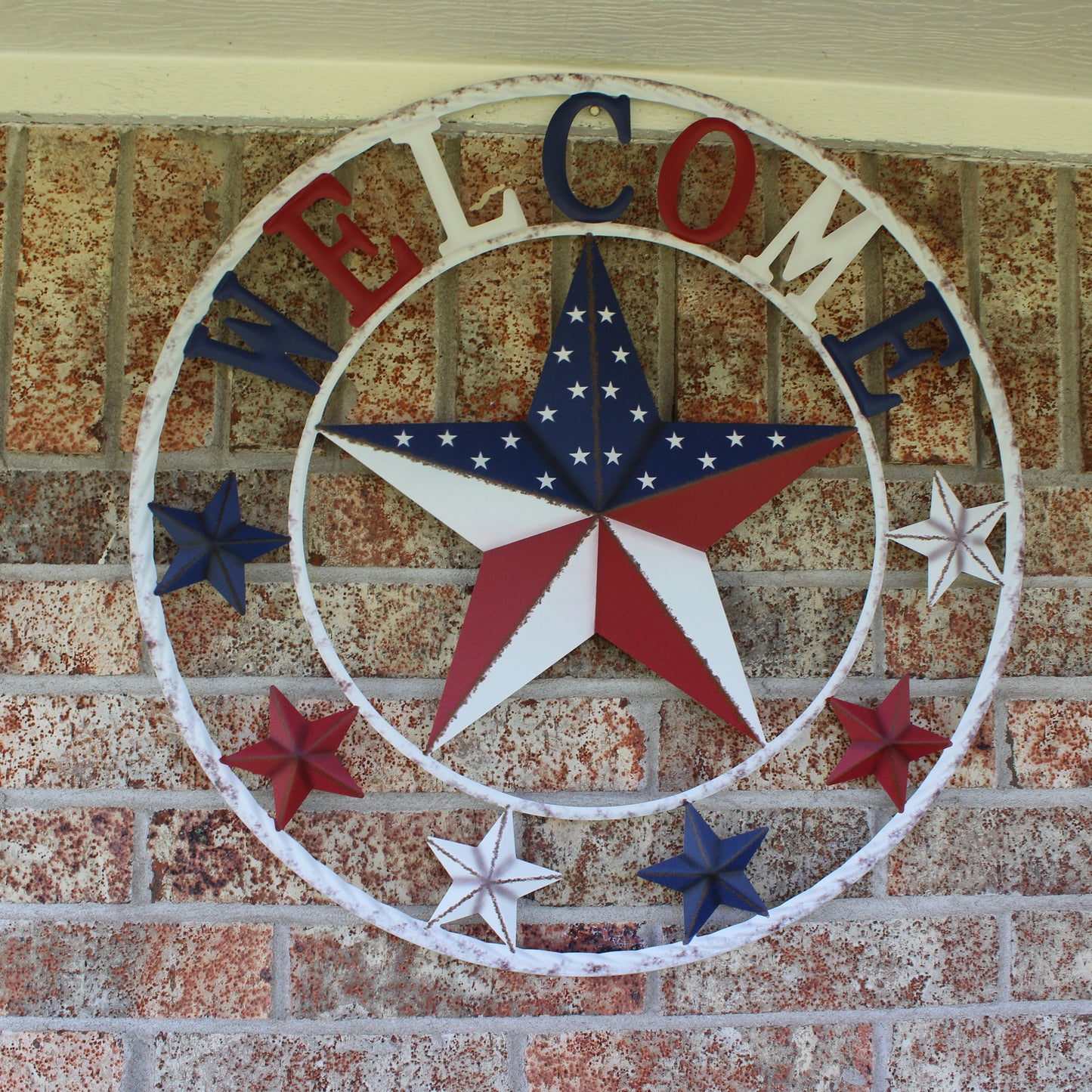 24" WELCOME USA FLAG BARN METAL FLAT STAR 2D PLAIN RED WHITE BLUE WESTERN HOME DECOR HANDMADE NEW #EH12310