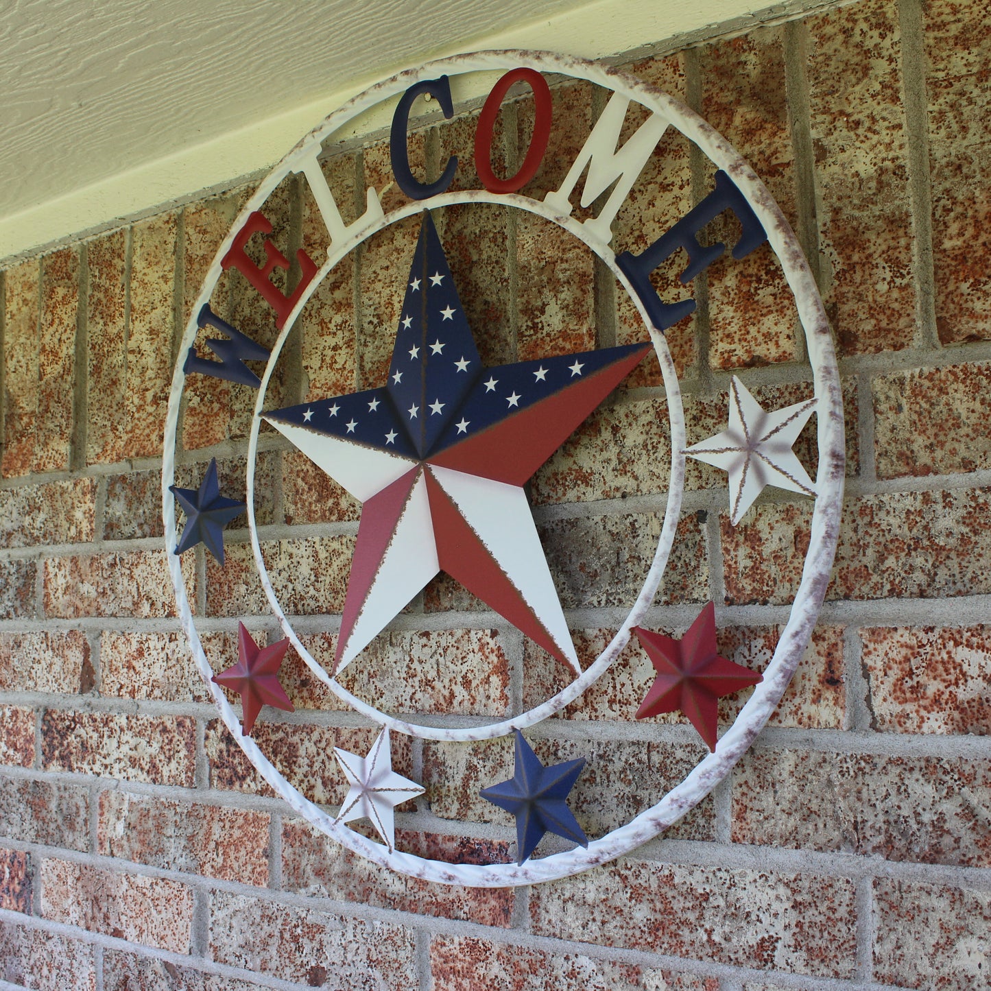 24" WELCOME USA FLAG BARN METAL FLAT STAR 2D PLAIN RED WHITE BLUE WESTERN HOME DECOR HANDMADE NEW #EH12310