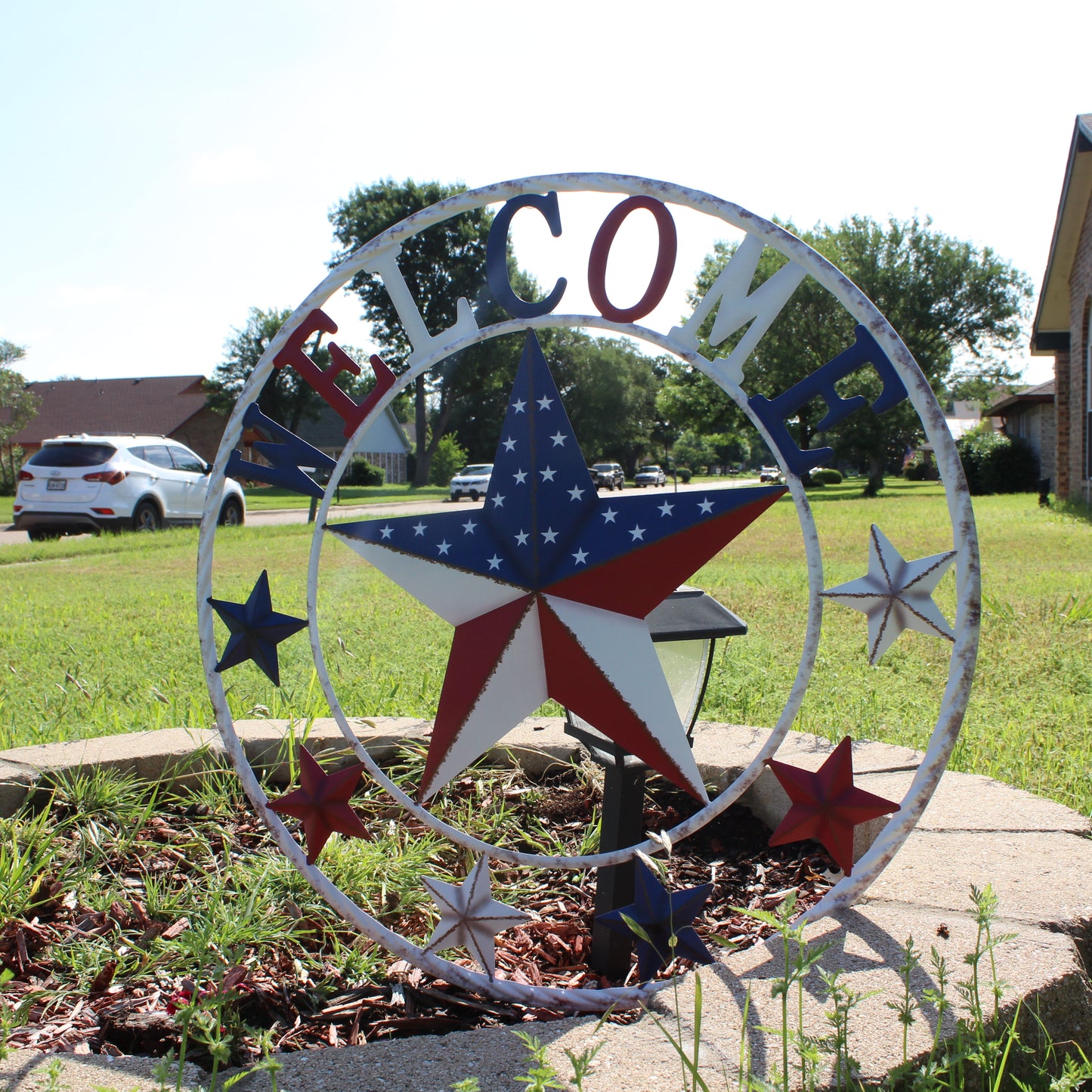 24" WELCOME USA FLAG BARN METAL FLAT STAR 2D PLAIN RED WHITE BLUE WESTERN HOME DECOR HANDMADE NEW #EH12310