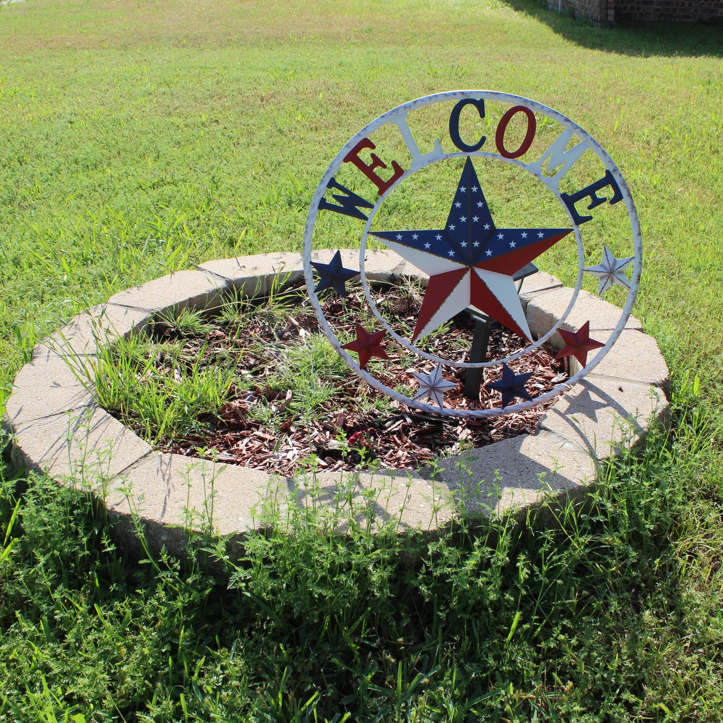 24" WELCOME USA FLAG BARN METAL FLAT STAR 2D PLAIN RED WHITE BLUE WESTERN HOME DECOR HANDMADE NEW #EH12310