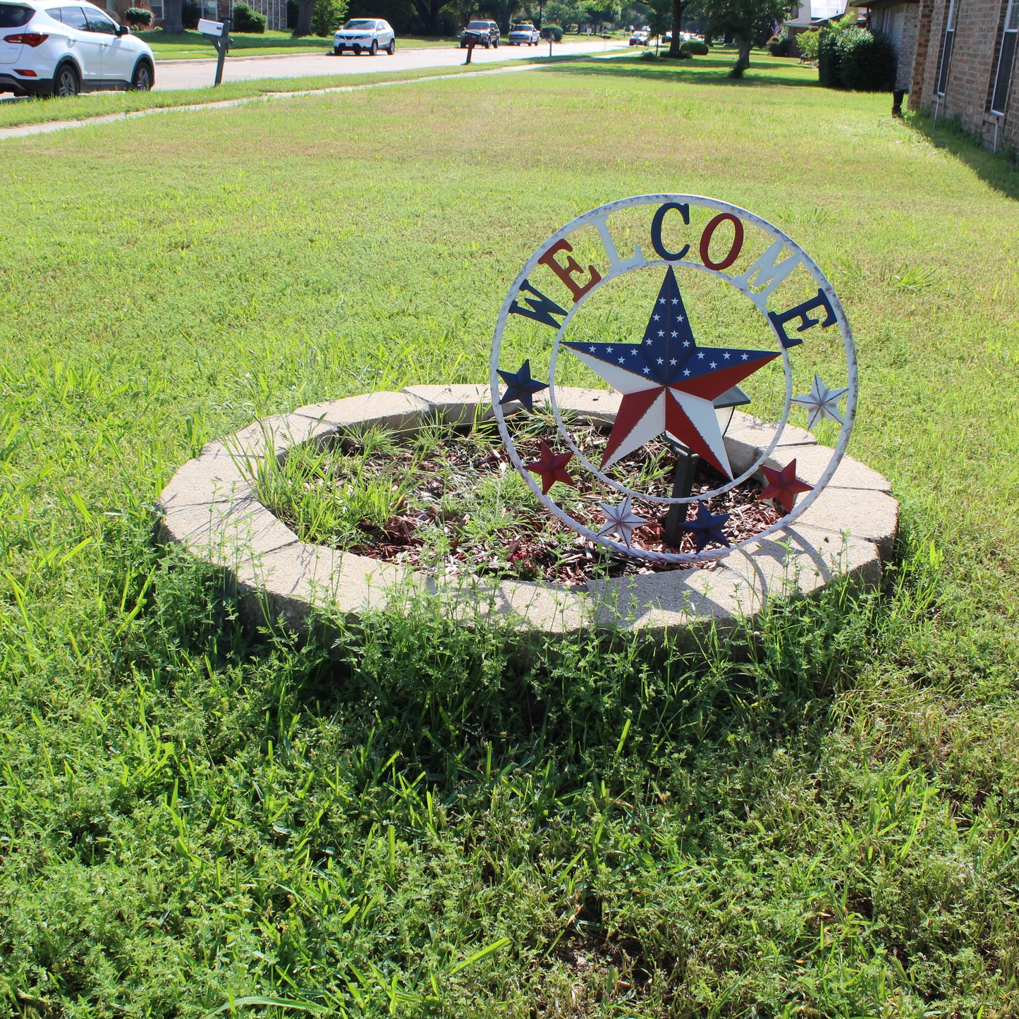 24" WELCOME USA FLAG BARN METAL FLAT STAR 2D PLAIN RED WHITE BLUE WESTERN HOME DECOR HANDMADE NEW #EH12310