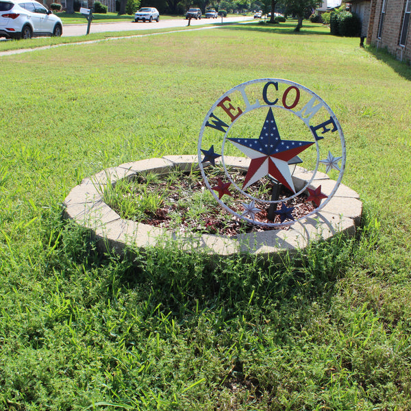 24" WELCOME USA FLAG BARN METAL FLAT STAR 2D PLAIN RED WHITE BLUE WESTER HOME DECOR HANDMADE NEW #EH12310