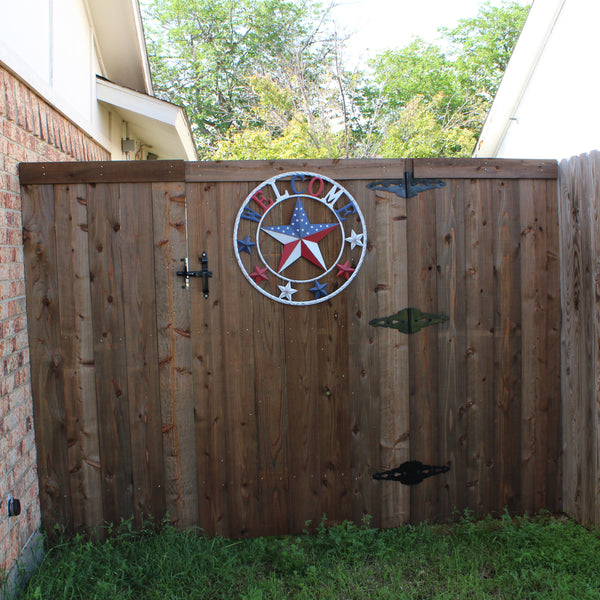 24" WELCOME USA FLAG BARN METAL FLAT STAR 2D PLAIN RED WHITE BLUE WESTER HOME DECOR HANDMADE NEW #EH12310