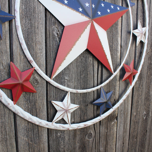 24" WELCOME USA FLAG BARN METAL FLAT STAR 2D PLAIN RED WHITE BLUE WESTER HOME DECOR HANDMADE NEW #EH12310