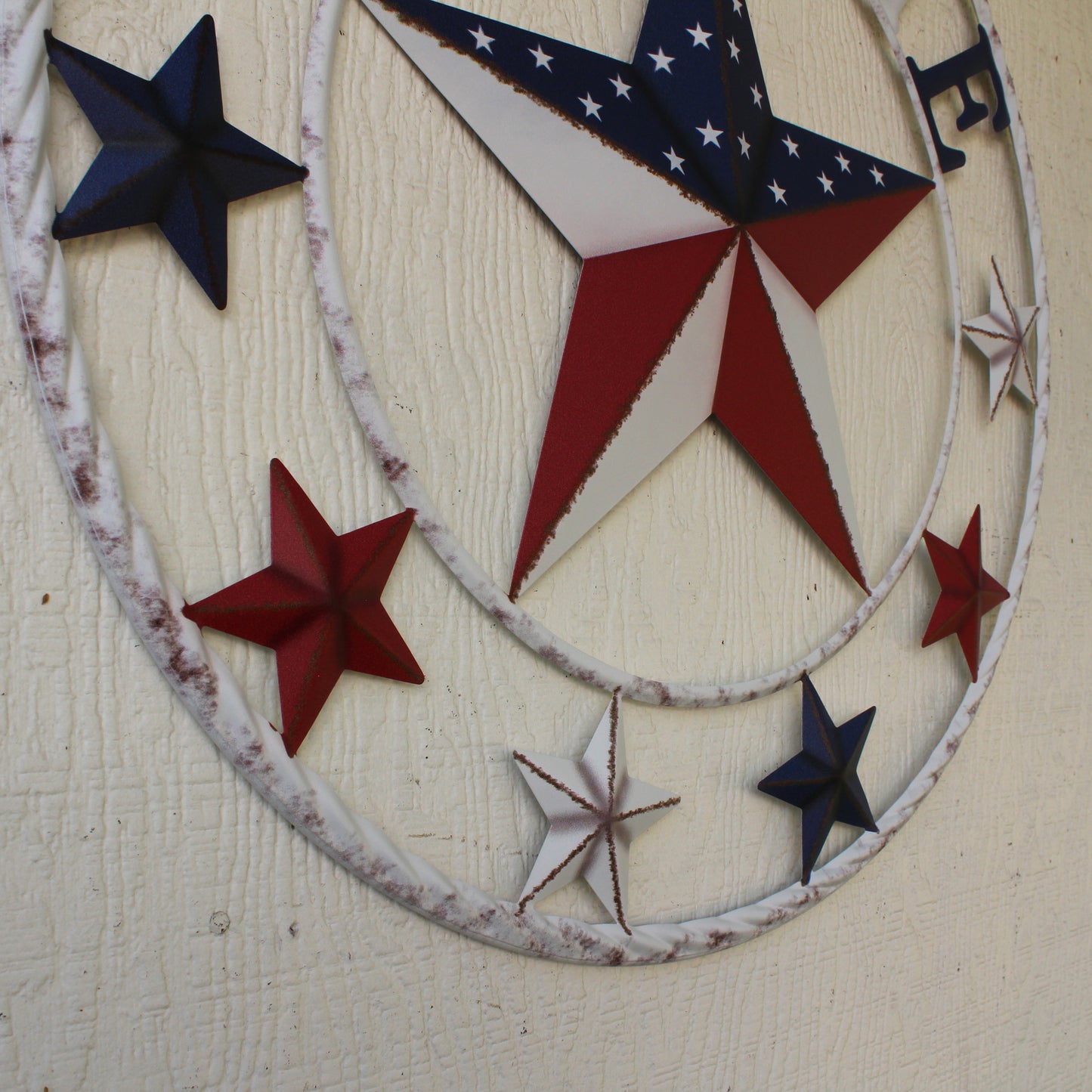 24" WELCOME USA FLAG BARN METAL FLAT STAR 2D PLAIN RED WHITE BLUE WESTERN HOME DECOR HANDMADE NEW #EH12310
