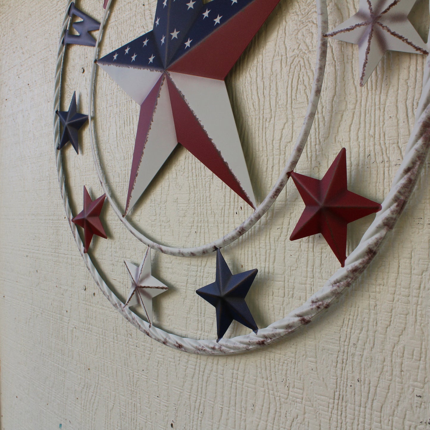 24" WELCOME USA FLAG BARN METAL FLAT STAR 2D PLAIN RED WHITE BLUE WESTERN HOME DECOR HANDMADE NEW #EH12310