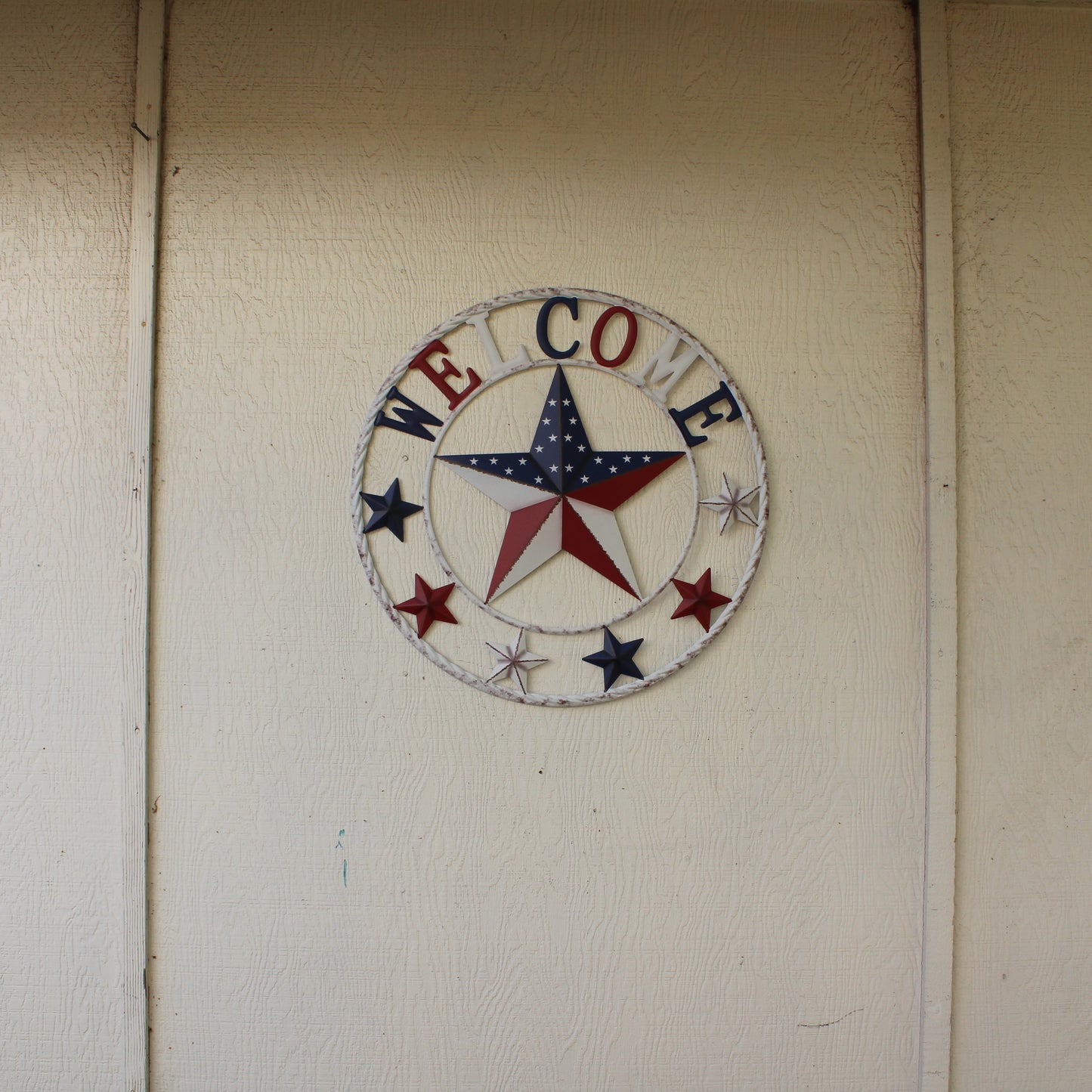 24" WELCOME USA FLAG BARN METAL FLAT STAR 2D PLAIN RED WHITE BLUE WESTERN HOME DECOR HANDMADE NEW #EH12310