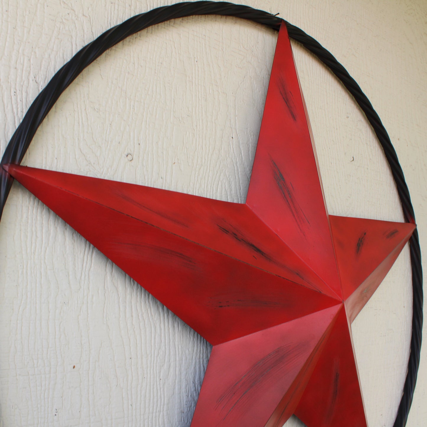 RED DISTRESSED STAR TWO TONE TEXTURE WITH BLACK RING METAL LONESTAR TWISTED ROPE RING WESTERN HOME DECOR HANDMADE NEW #EH10645