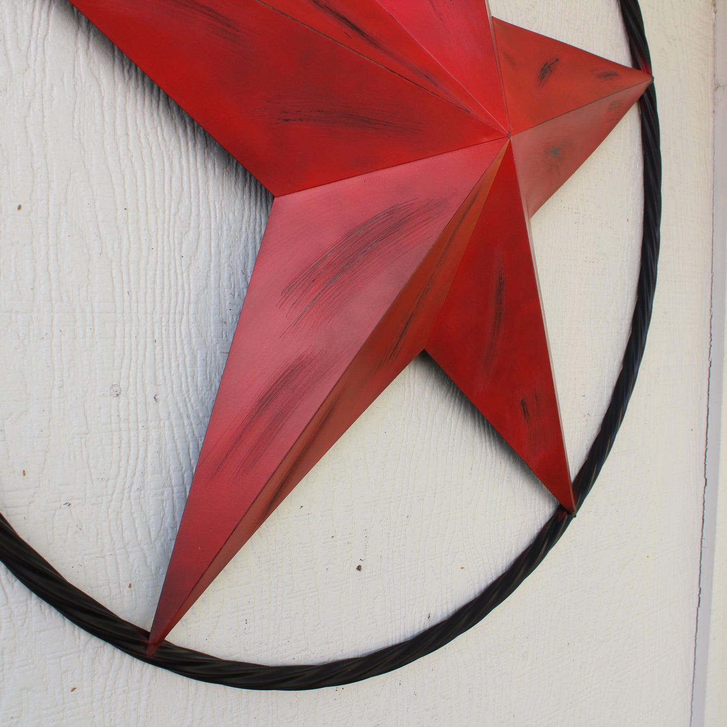 RED DISTRESSED STAR TWO TONE TEXTURE WITH BLACK RING METAL LONESTAR TWISTED ROPE RING WESTERN HOME DECOR HANDMADE NEW #EH10645