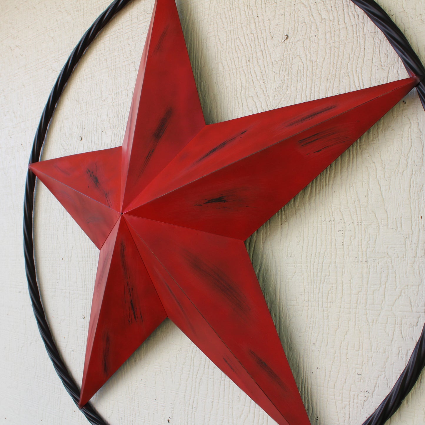 RED DISTRESSED STAR TWO TONE TEXTURE WITH BLACK RING METAL LONESTAR TWISTED ROPE RING WESTERN HOME DECOR HANDMADE NEW #EH10645