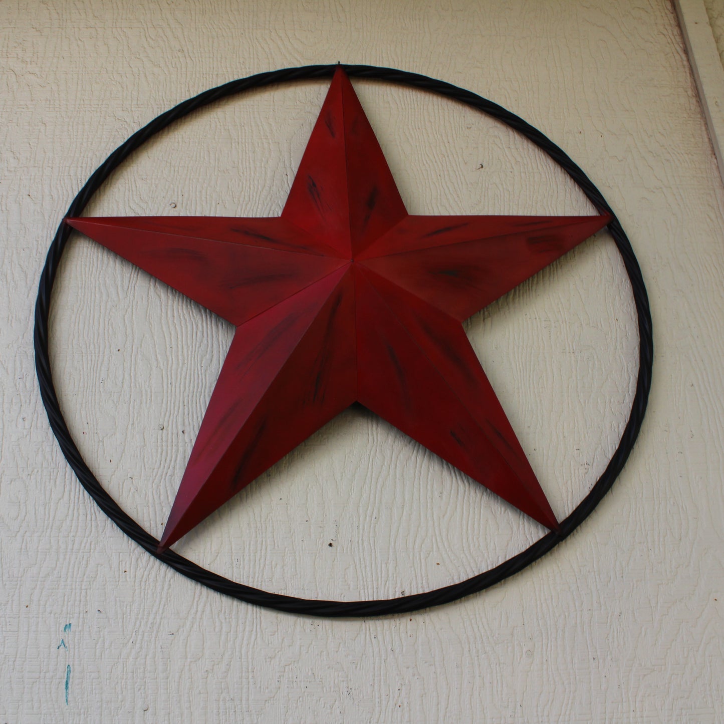 RED DISTRESSED STAR TWO TONE TEXTURE WITH BLACK RING METAL LONESTAR TWISTED ROPE RING WESTERN HOME DECOR HANDMADE NEW #EH10645