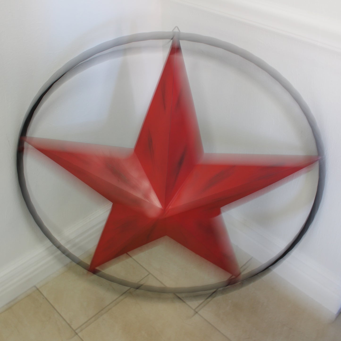 RED DISTRESSED STAR TWO TONE TEXTURE WITH BLACK RING METAL LONESTAR TWISTED ROPE RING WESTERN HOME DECOR HANDMADE NEW #EH10645