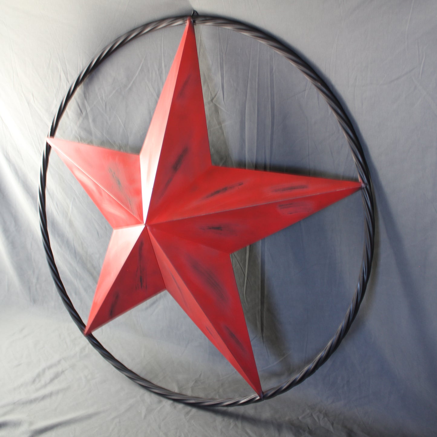 RED DISTRESSED STAR TWO TONE TEXTURE WITH BLACK RING METAL LONESTAR TWISTED ROPE RING WESTERN HOME DECOR HANDMADE NEW #EH10645