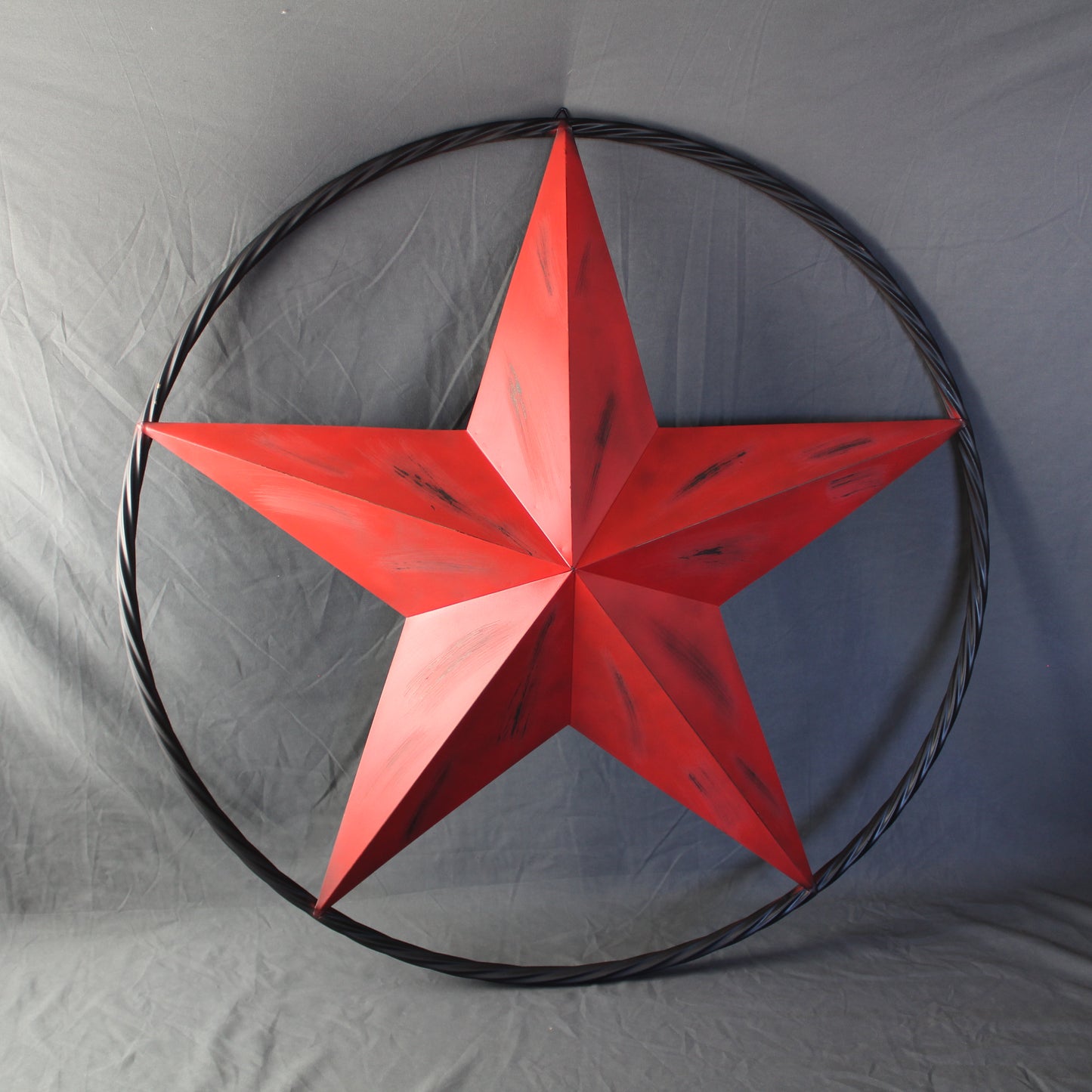 RED DISTRESSED STAR TWO TONE TEXTURE WITH BLACK RING METAL LONESTAR TWISTED ROPE RING WESTERN HOME DECOR HANDMADE NEW #EH10645