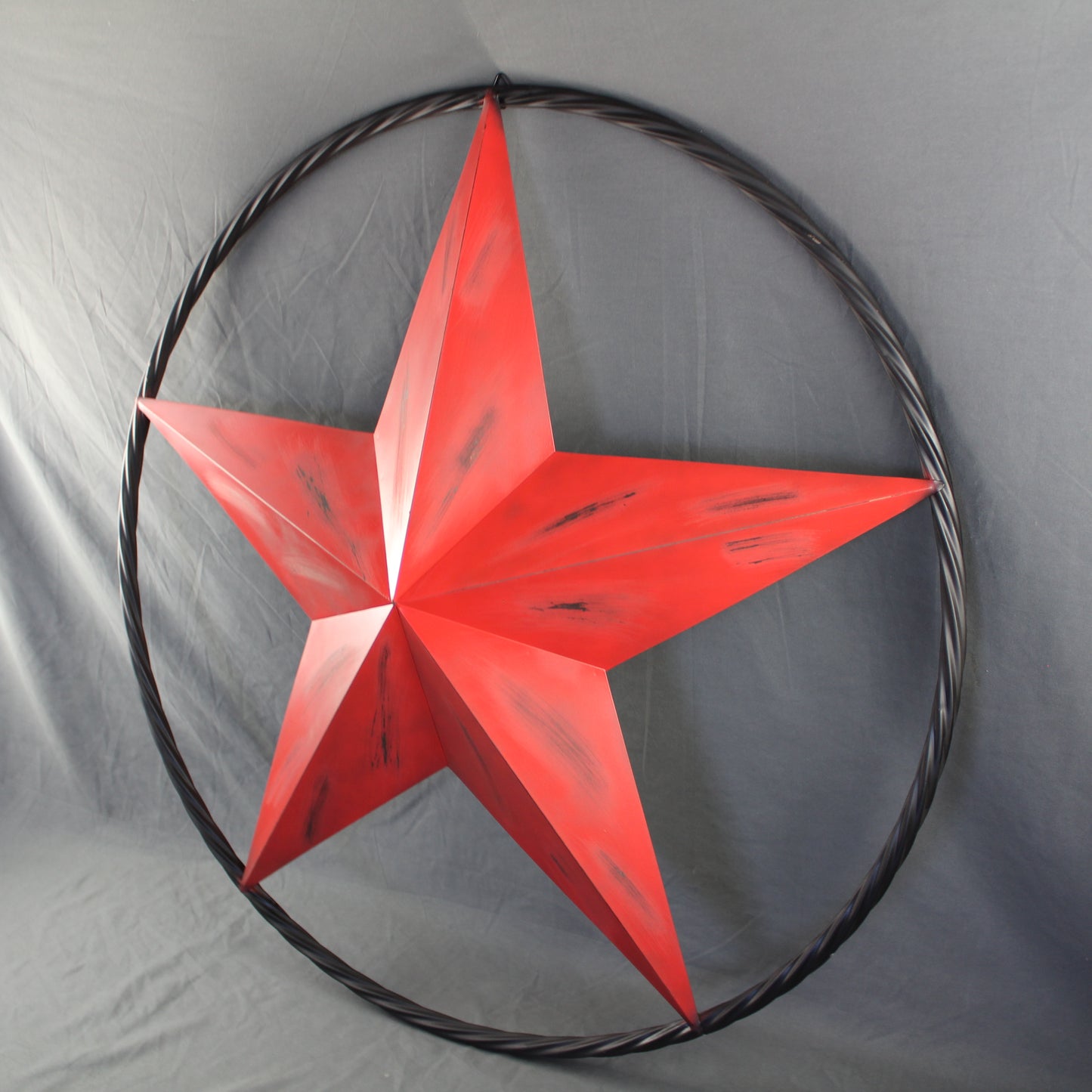 RED DISTRESSED STAR TWO TONE TEXTURE WITH BLACK RING METAL LONESTAR TWISTED ROPE RING WESTERN HOME DECOR HANDMADE NEW #EH10645