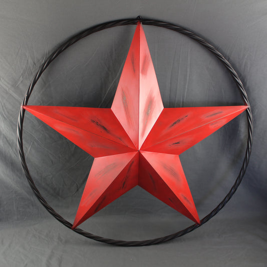RED DISTRESSED STAR TWO TONE TEXTURE WITH BLACK RING METAL LONESTAR TWISTED ROPE RING WESTERN HOME DECOR HANDMADE NEW #EH10645