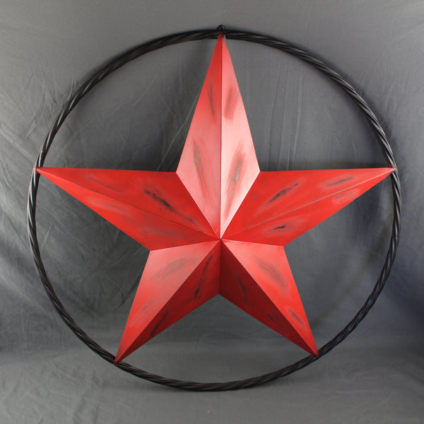RED DISTRESSED STAR TWO TONE TEXTURE WITH BLACK RING METAL LONESTAR TWISTED ROPE RING WESTERN HOME DECOR HANDMADE NEW #EH10645