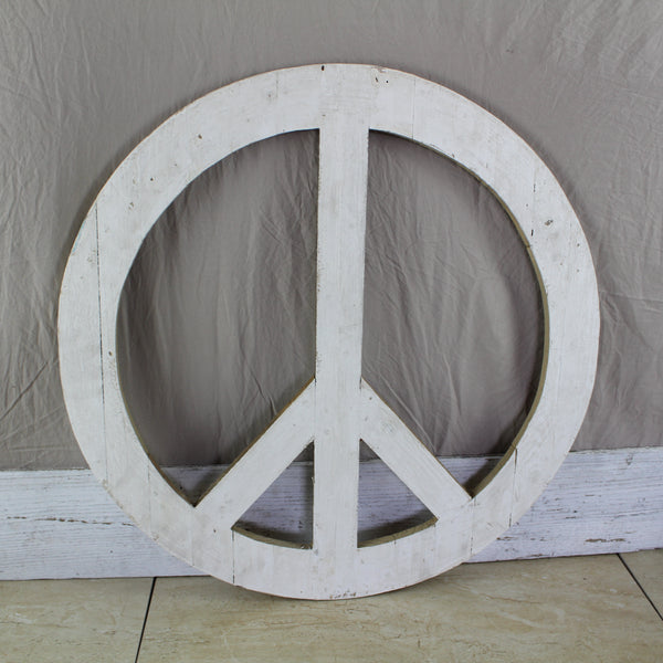 24" WHITE PEACE SIGN WOOD SIGN WALL ART DECOR WESTERN HOME DECOR HANDMADE #EH12853
